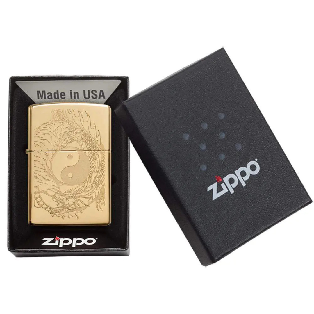 Bật Lửa Zippo Chính Hãng Tiger and Dragon Design - Khắc Hổ Và Rồng Âm Dương Chất Liệu Cao Cấp