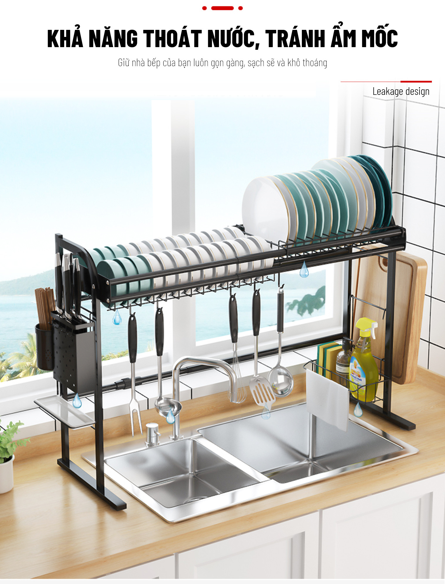 Kệ chén đa năng, kệ úp bát đĩa, giá để bát đũa tiện lợi loại 2 bồn rửa 113cm, kệ úp bát đĩa trên chậu rửa, chất liệu inox 304, có thể kéo dài