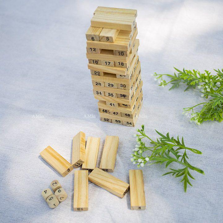 Bộ đồ chơi rút gỗ 54 thanh mini + 4 xí ngầu