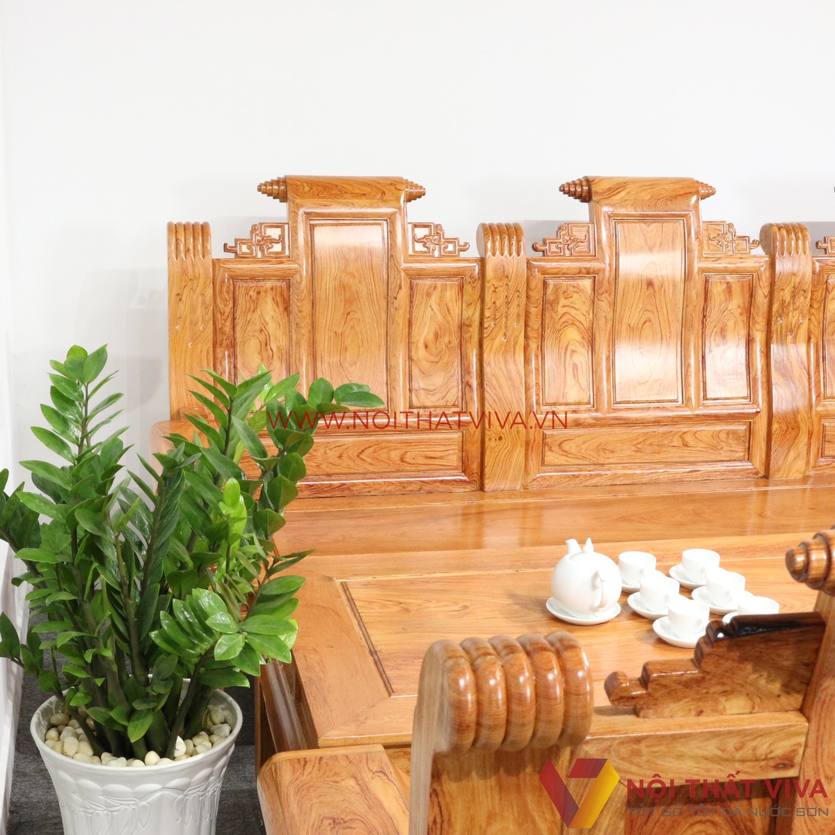 Bộ Bàn Ghế Salon Tần Thủy Hoàng Gỗ Hương Đá Chạm Tượng 6 Món Cao Cấp