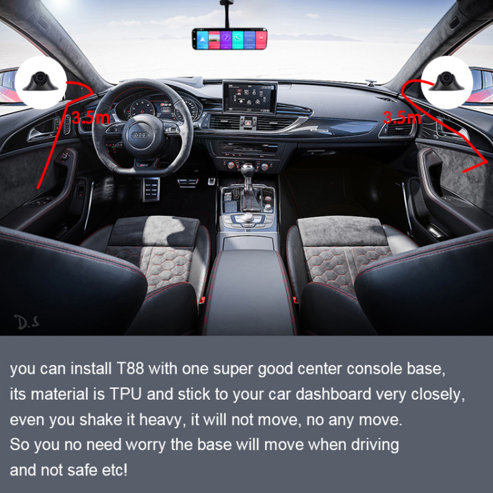Camera hành trình 360 độ gắn gương và taplo ô tô cao cấp nhãn hiệu Phisung T88 màn hình cảm ứng 12 inch, ghi hình đồng thời 4 camera cùng lúc - Hàng Nhập Khẩu