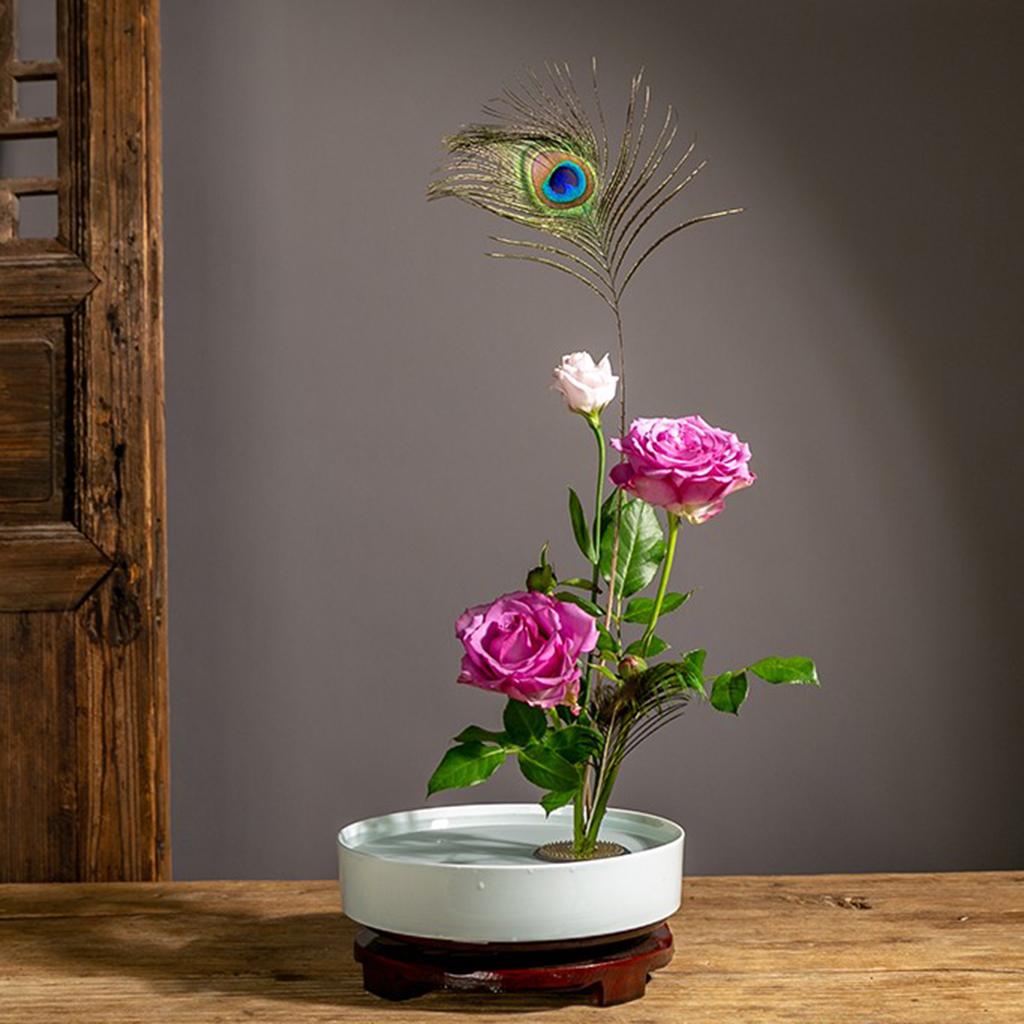 Plastic Round Ikebana Vase Bonsai Flower Container Black And White 28cm