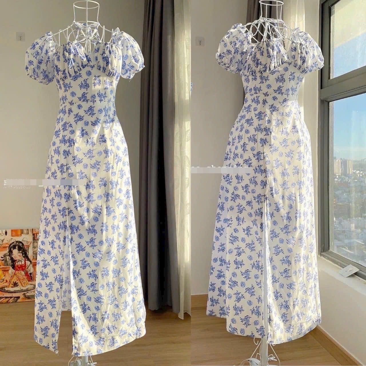 ĐẦM DÀI DÂY YẾM CỔ U TRỄ VAI XẺ ĐÙI SUÔNG HOA FLORAL TAY NGẮN BỒNG MAXI MIDI DẠO PHỐ ĐI BIỂN DỰ TIỆC