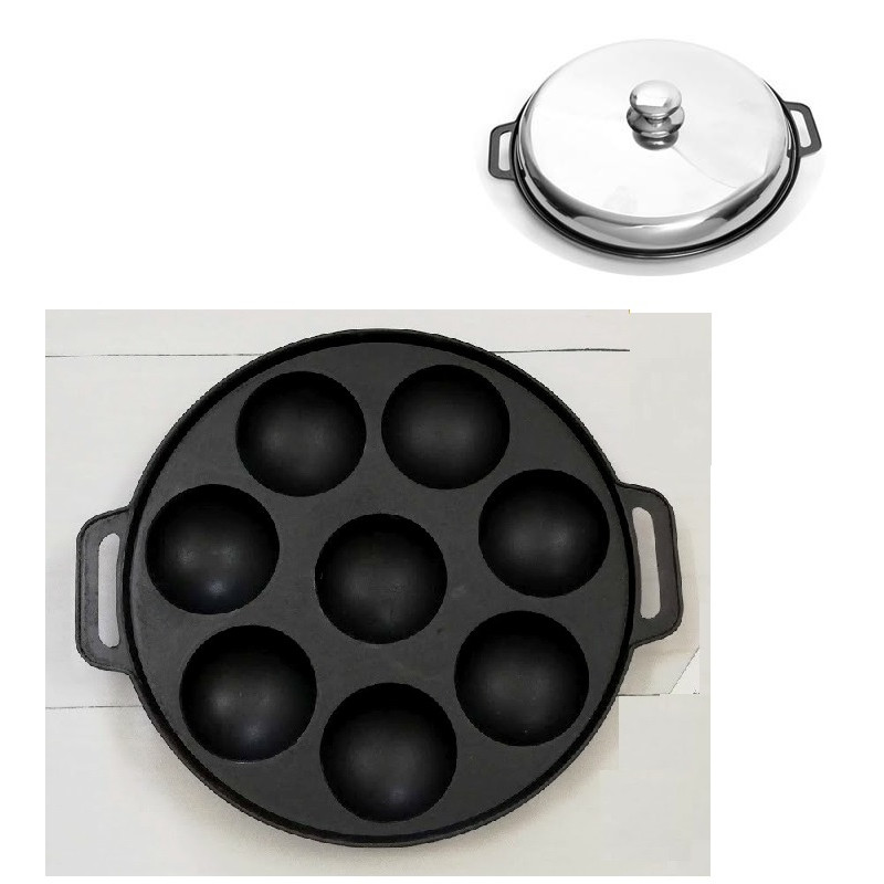 Khuôn Bánh Khọt 8 Lỗ Gang Chống Dính Có Nắp Khuôn Dày Hàng VNCLC