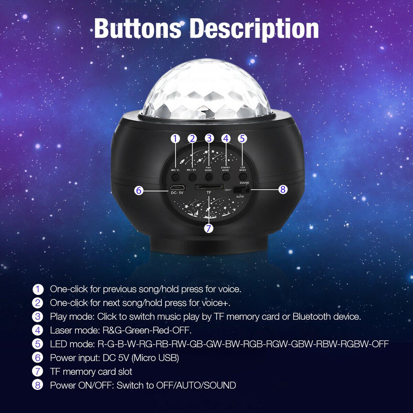 LED Star Projector Night Light, Galaxy Projector Bluetooth Speaker Starry Ocean Wave Lights Lamp for Christmas Birthday Party Stage Bedroom Wedding