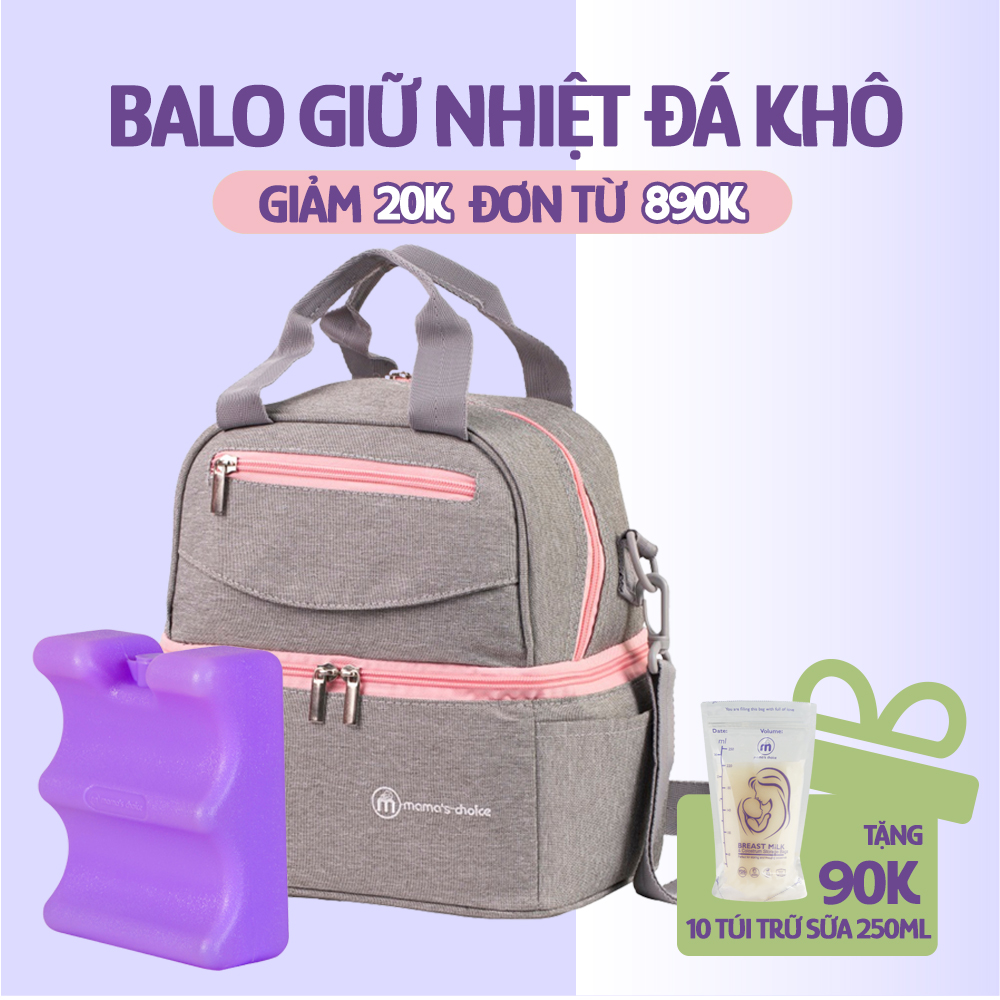 Balo Bỉm Sữa Giữ Nhiệt Mama’s Choice Đa Năng, Giữ Nhiệt Bình Sữa, Đựng Đồ Cho Mẹ Bé, Thiết Kế 2 Tầng, Chất Liệu Cao Cấp - Balo + 01 Đá Khô