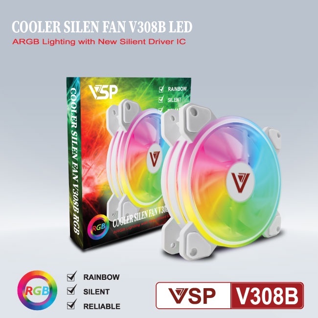 Fan V308B LED RGB Trắng - Hàng chính hãng