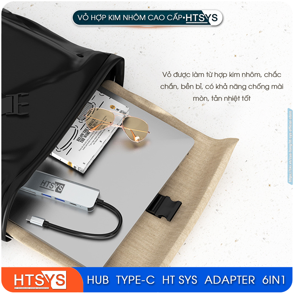 Hub Chuyển Đổi USB Type C HT SYS 6 in 1 To HDMI, USB 3.0, SD, TF, PD 100W - Hàng Chính Hãng