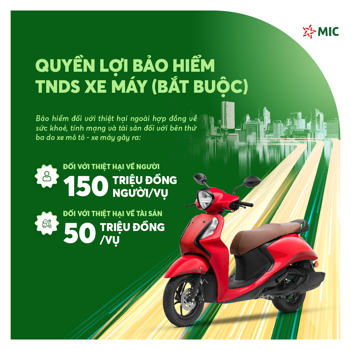 Bảo hiểm TNDS Xe máy dưới 50cc , số tiền bồi thường 150 triệu, giấy chứng nhận điện tử tiện dụng