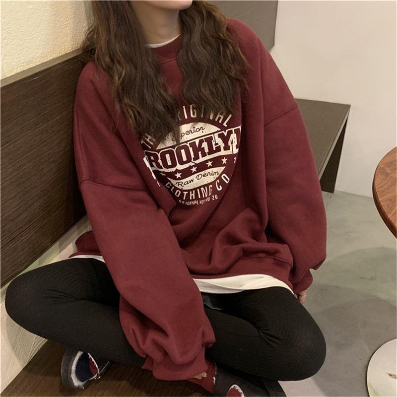 Áo Sweater Tay Dài Cổ Tròn Dáng Rộng Thời Trang Mùa Thu Phong Cách Hàn Quốc Cho Nữ