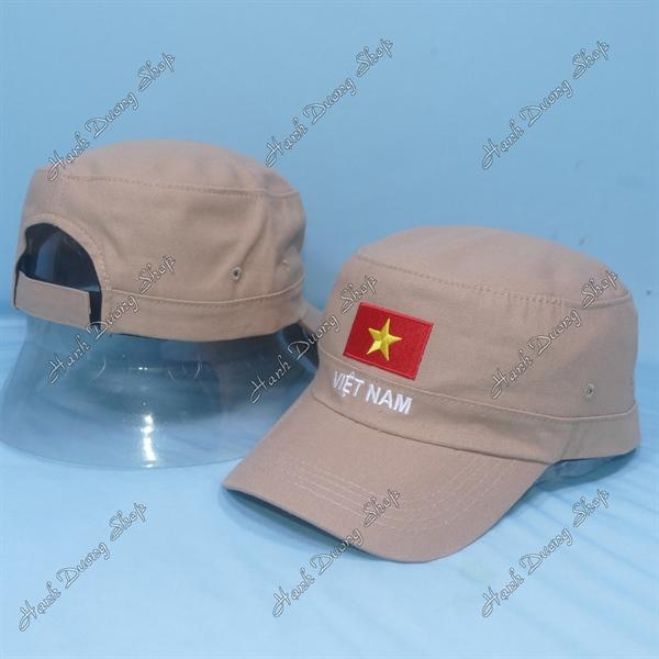 Nón lính mũ lưỡi trai đầu bằng thêu chữ Việt Nam phía sau khóa dán - Kaki đậm