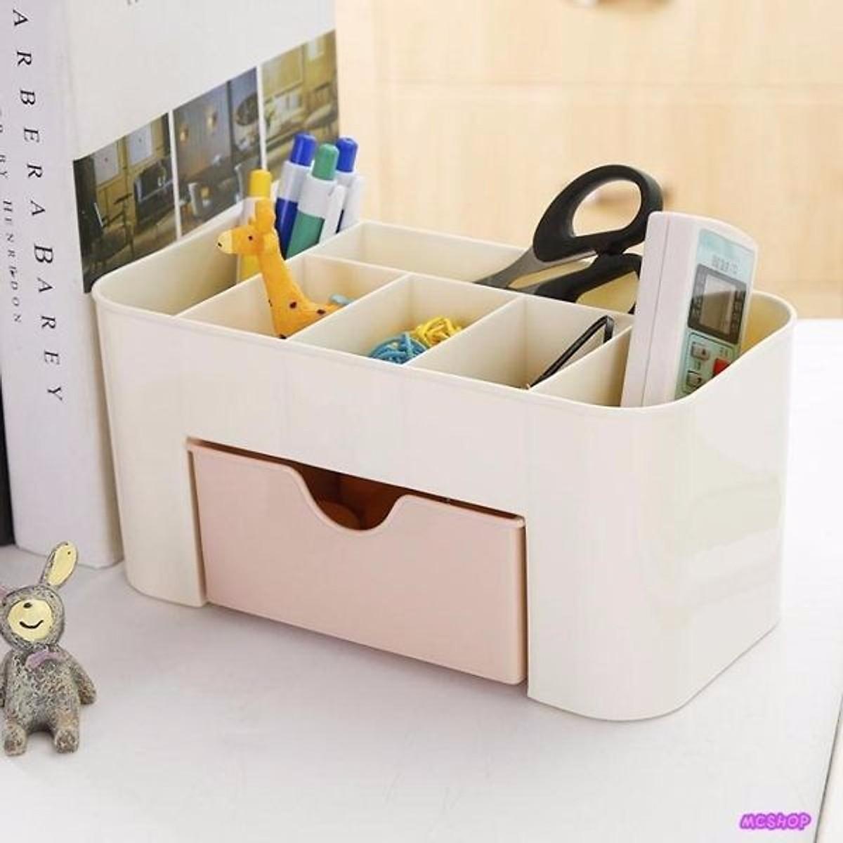 Kệ Đựng Mỹ Phẩm Mini BITANO Nhiều Ngăn Bằng Nhựa Để Bàn Tiện Dụng (22 X 11 X 10.5Cm) - Hàng Chính Hãng