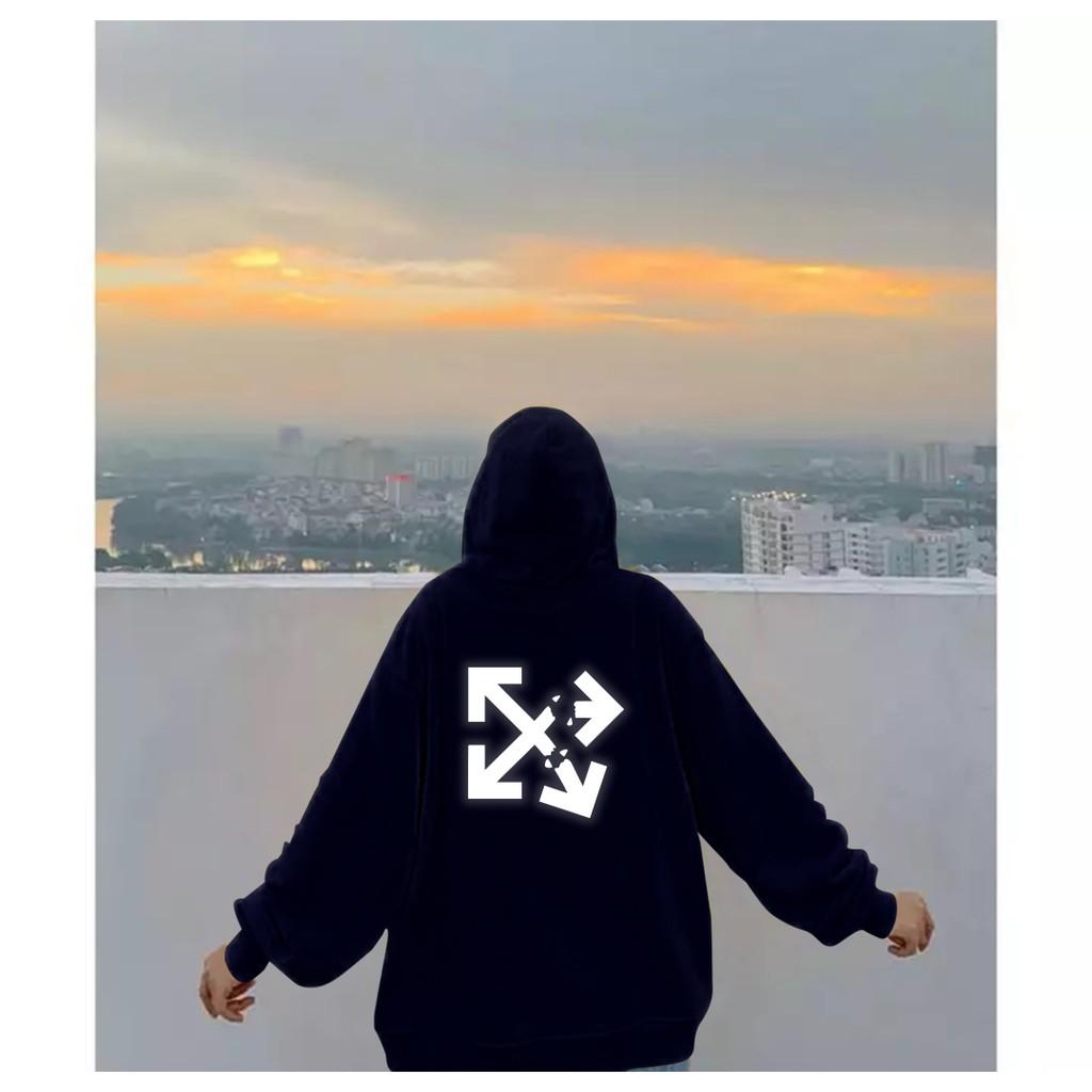 Áo hoodie Unisex dạ quang - Áo khoác nỉ phản quang họa tiết mũi tên in cao cấp