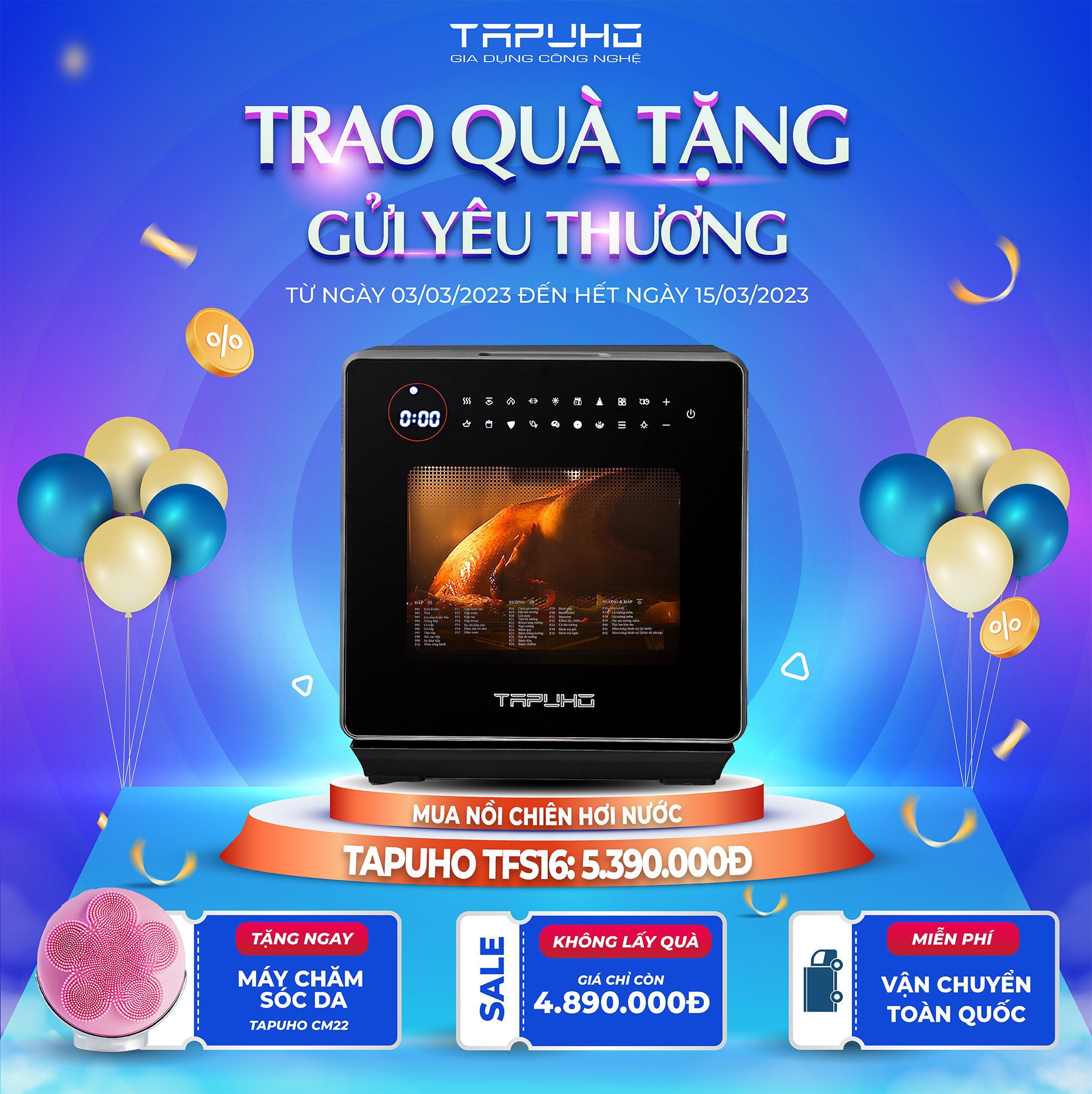 (Hàng chính hãng) Nồi chiên hơi nước cao cấp TAPUHO TSF16 - Thương hiệu Đức - 2.800w - 16 lít - BH 2 năm