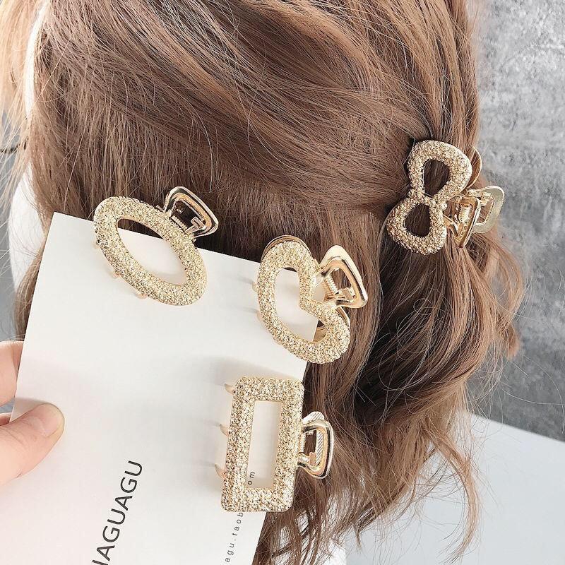 Set 5 Kẹp Tóc Đính Đá Vân Nổi Mạ Vàng Phong Cách Hàn Quốc Cho Nữ