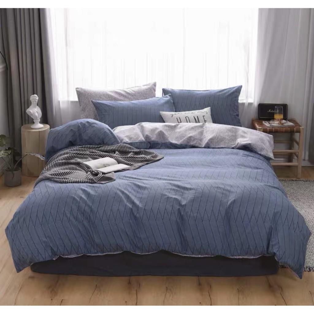 Bộ chăn ga Cotton Poly kẻ chéo xanh lạ mắt - Hàng nhập khẩu