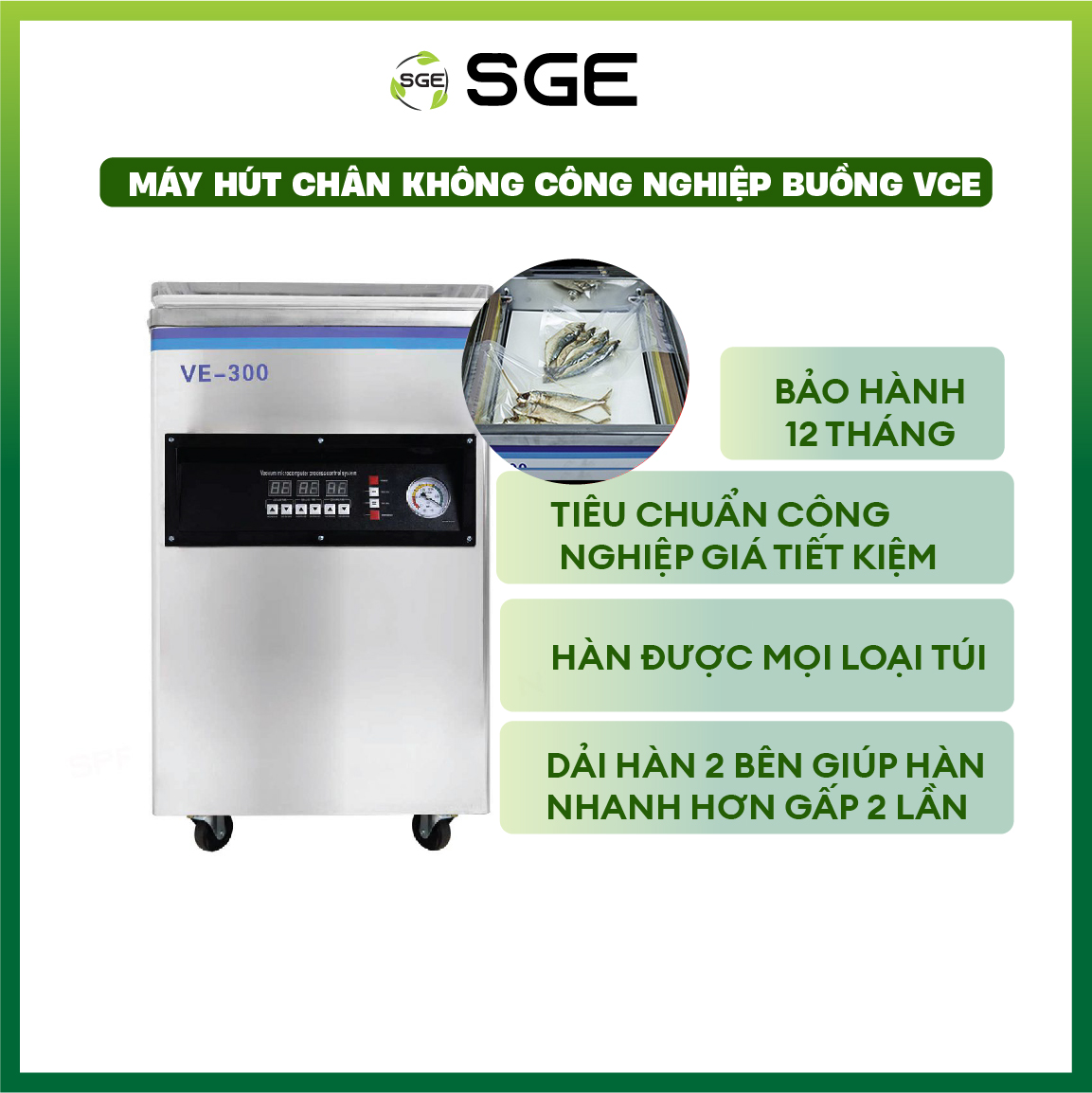 Máy Hút Chân Không Công Nghiệp Dạng Buồng VCE. Giá Siêu Tốt, Hút Siêu Khoẻ, Mọi Thực Phẩm, Dùng Liên Tục 24/7. Được Tặng Kèm 1 Chai Dầu Máy, Túi Hút Chân Không, Đường Hàn Dự Phòng Và Tua Vít Sửa Máy. Hàng Nhập Khẩu Chính Hãng Thái Lan