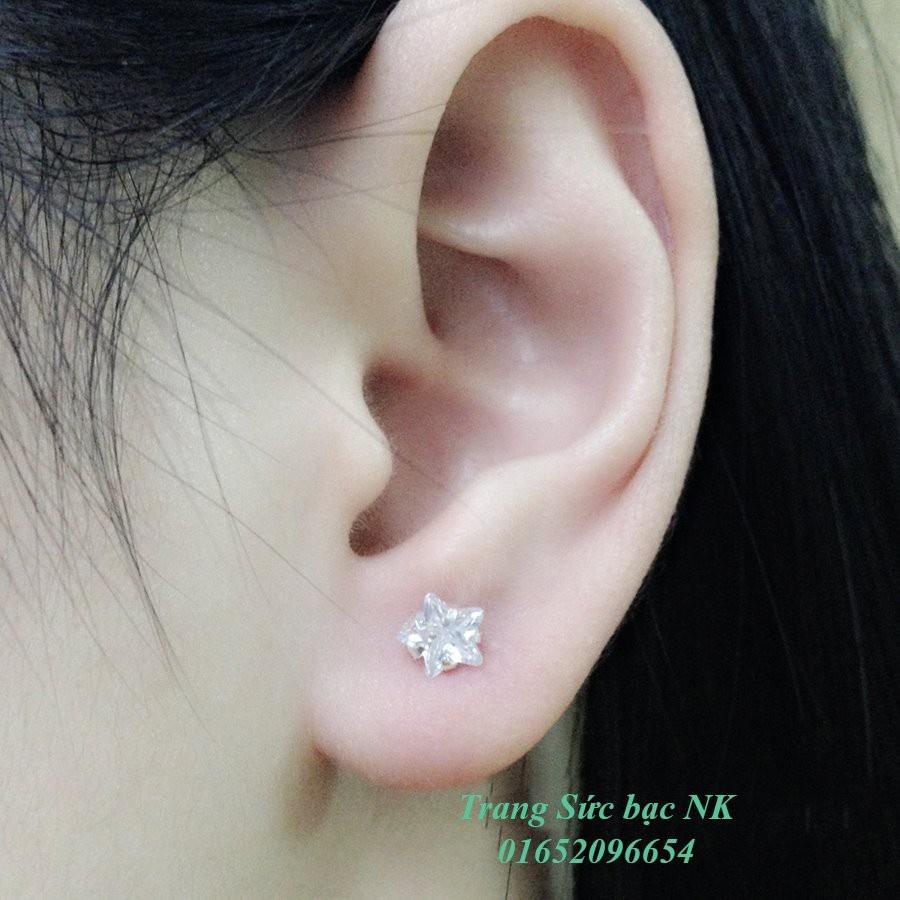 NỤ TAI BẠC HÌNH NGÔI SAO ĐÁ TRẮNG