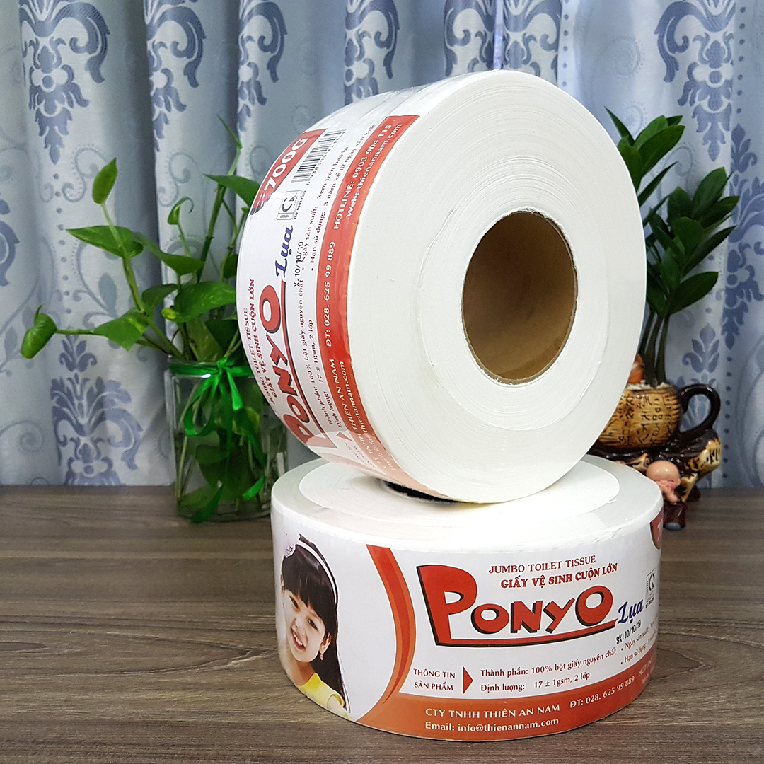 Combo (12 cuộn) giấy vệ sinh cuộn lớn Jumbo Ponyo 700g - LỤA