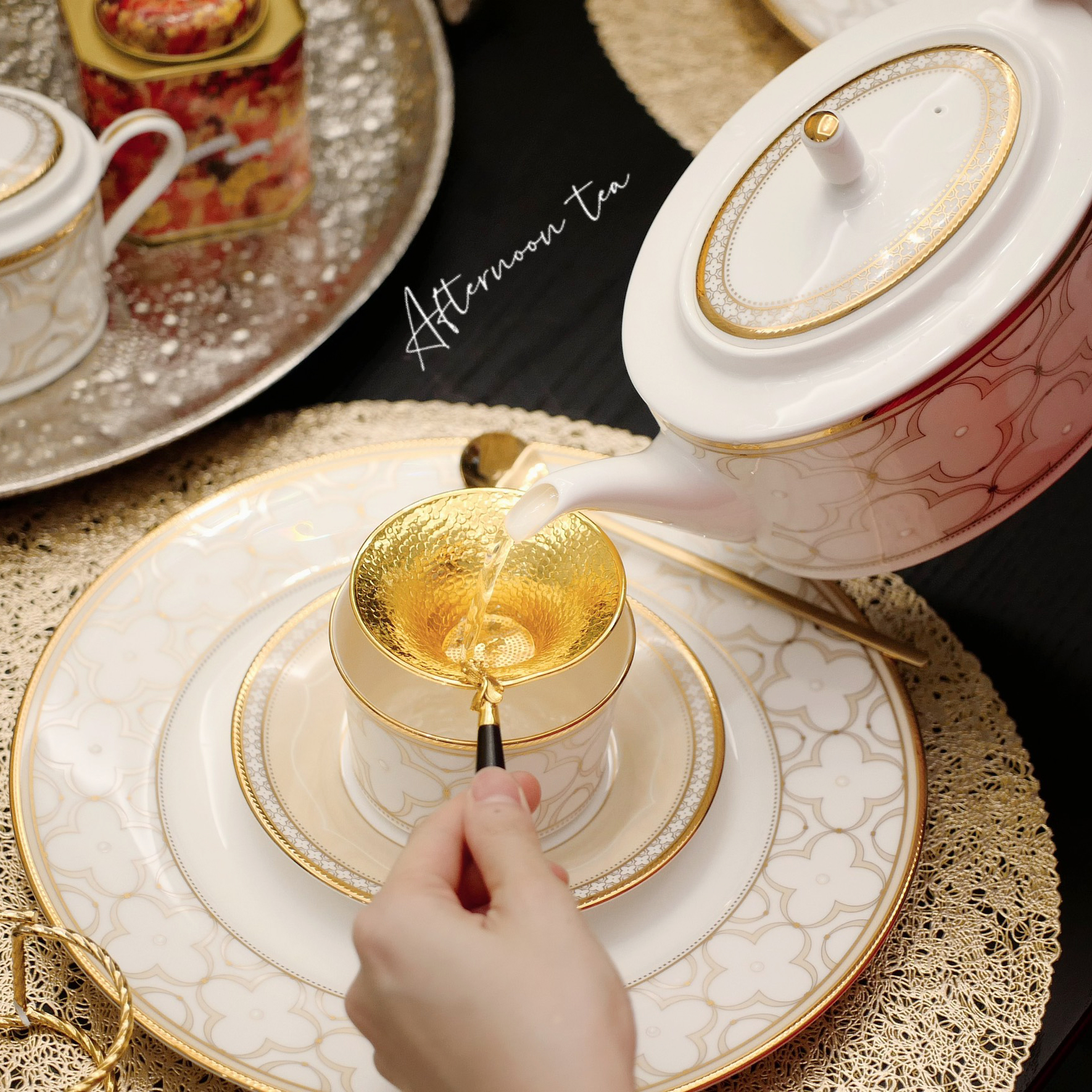 Bộ Bàn Trà / Coffee 15 Món Noritake dòng Trefolio Gold sứ xương cao cấp