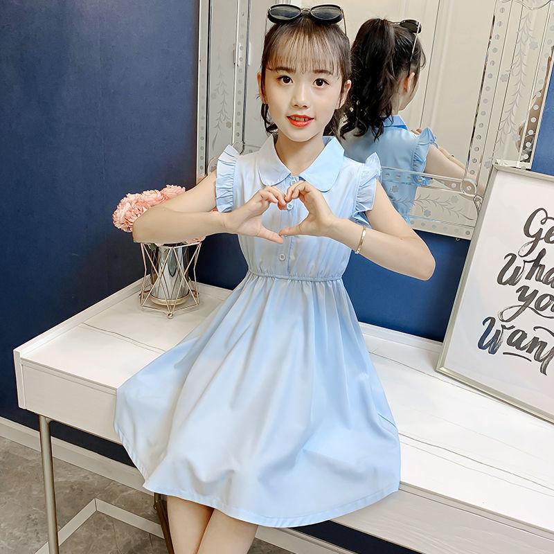 CHENGRUI Cô gái ăn mặc mùa hè 2023 váy công chúa phong cách tây cho trẻ em phiên bản Hàn Quốc Mid-Big Boy không tay màu ẩm váy