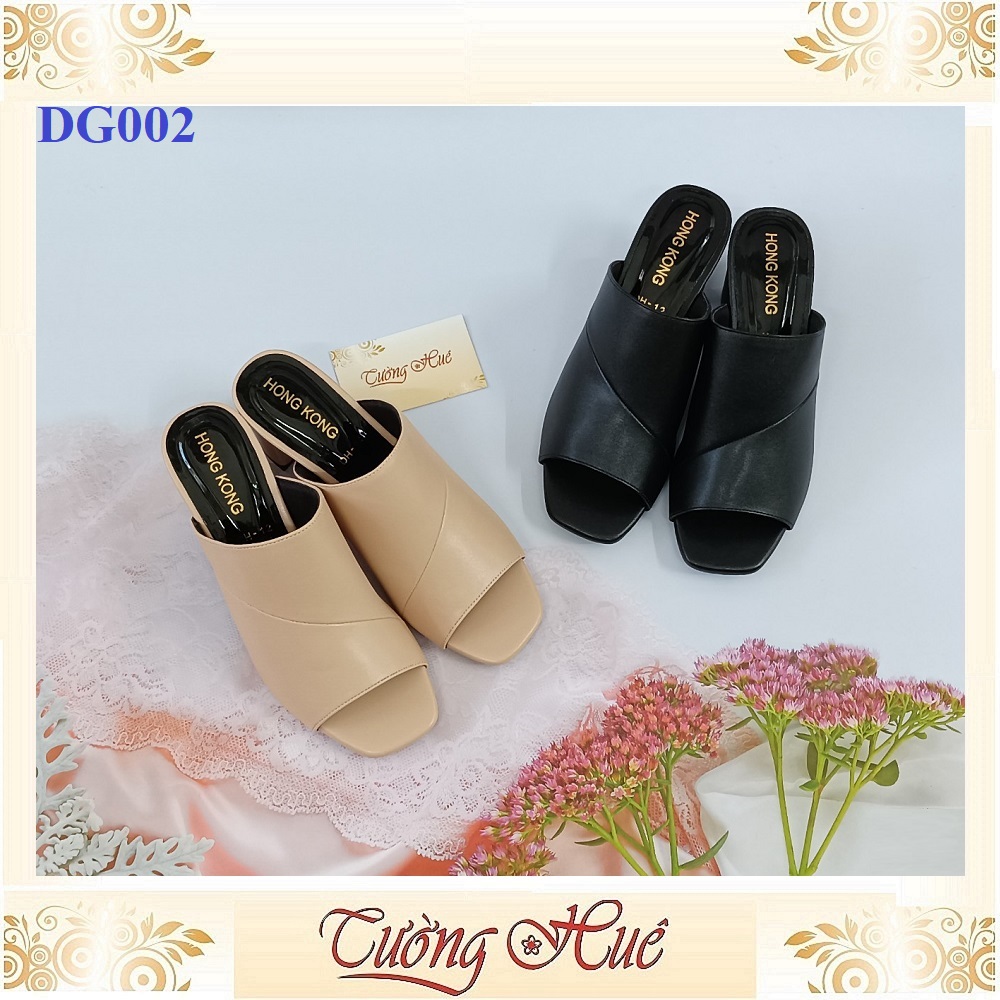 Dép Cao Gót Mũi Vuông Quai Ngang Bản Lớn Gót Vuông Cao 5CM - DG002