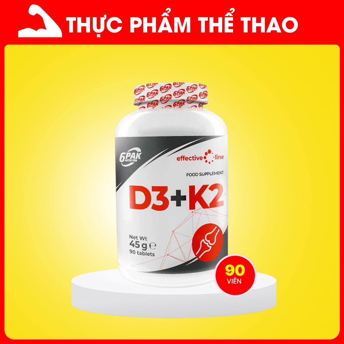 D3K2 (MK-7) - Hỗ trợ xương khớp chắc khỏe - Hộp 90 viên - 6PAK Nutrition