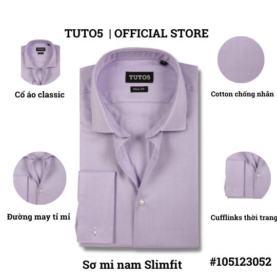 Hình ảnh Áo sơ mi công sở trung niên nam TUTO5 Menswear dài tay trơn Cufflinks Slim fit Lilac Double Cuff Herringbone Shirt cotton chống nhăn cao cấp phong cách trẻ trung, nam tính tím 105123052