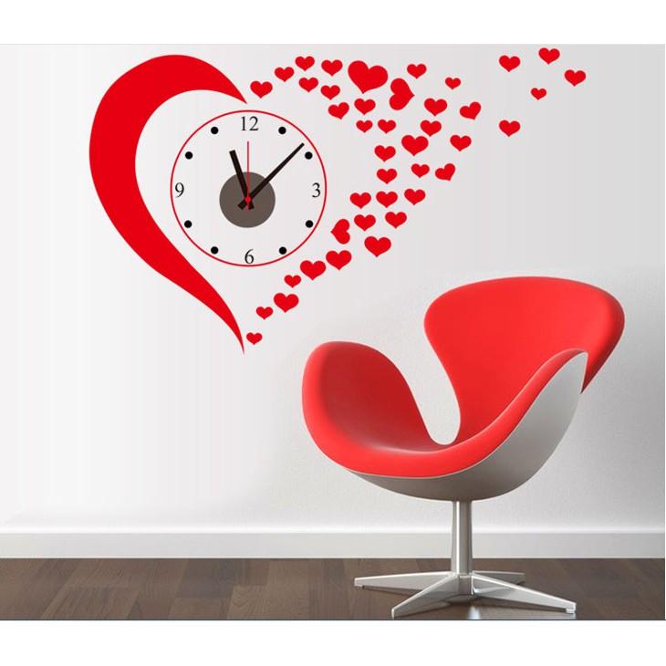 Decal trang trí tường kèm Đông Hồ dán tường hình Trái Tim