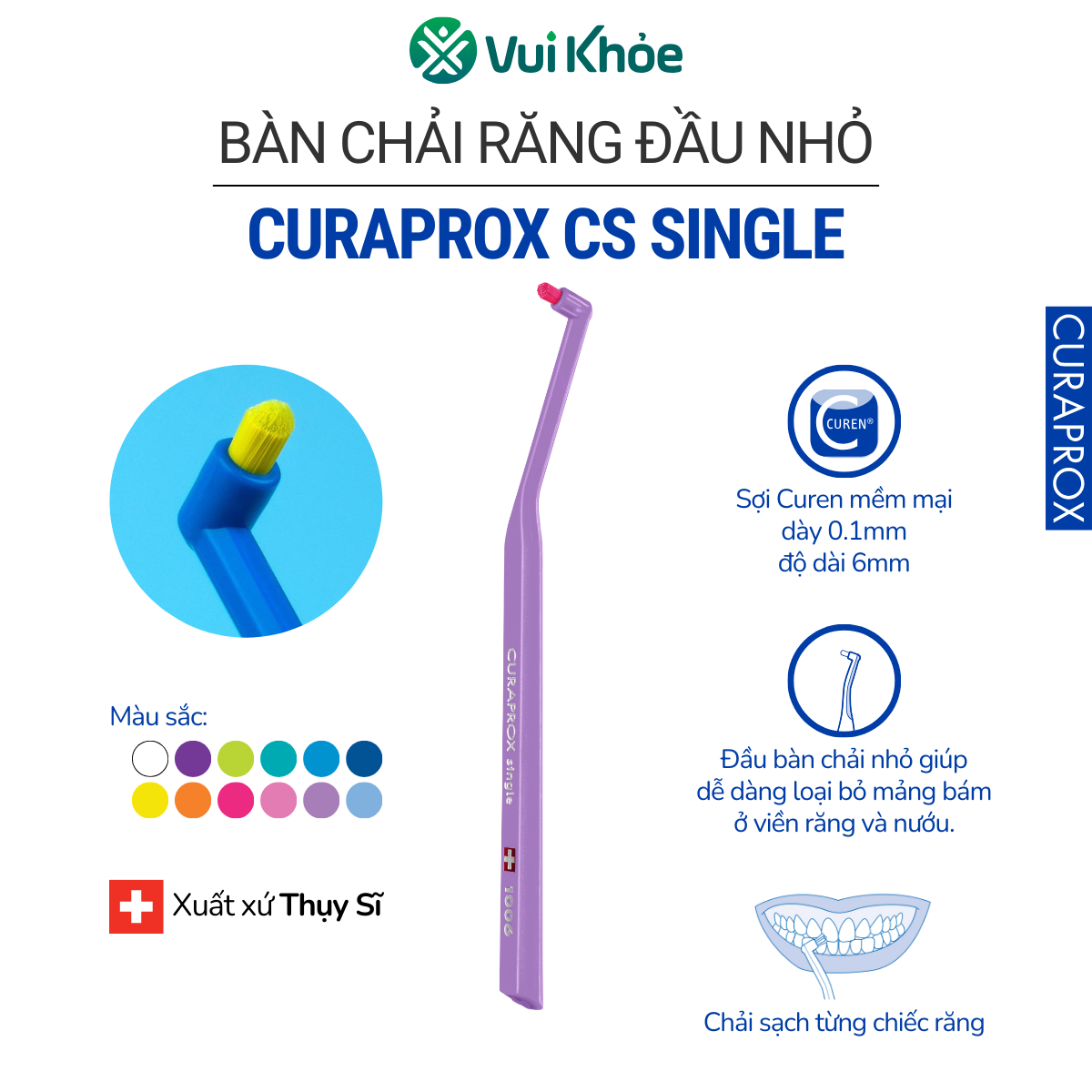 Bàn chải răng Curaprox CS 1006 Single dành cho răng niềng, implant | Vỉ 1 cây | Mã SP 73310006