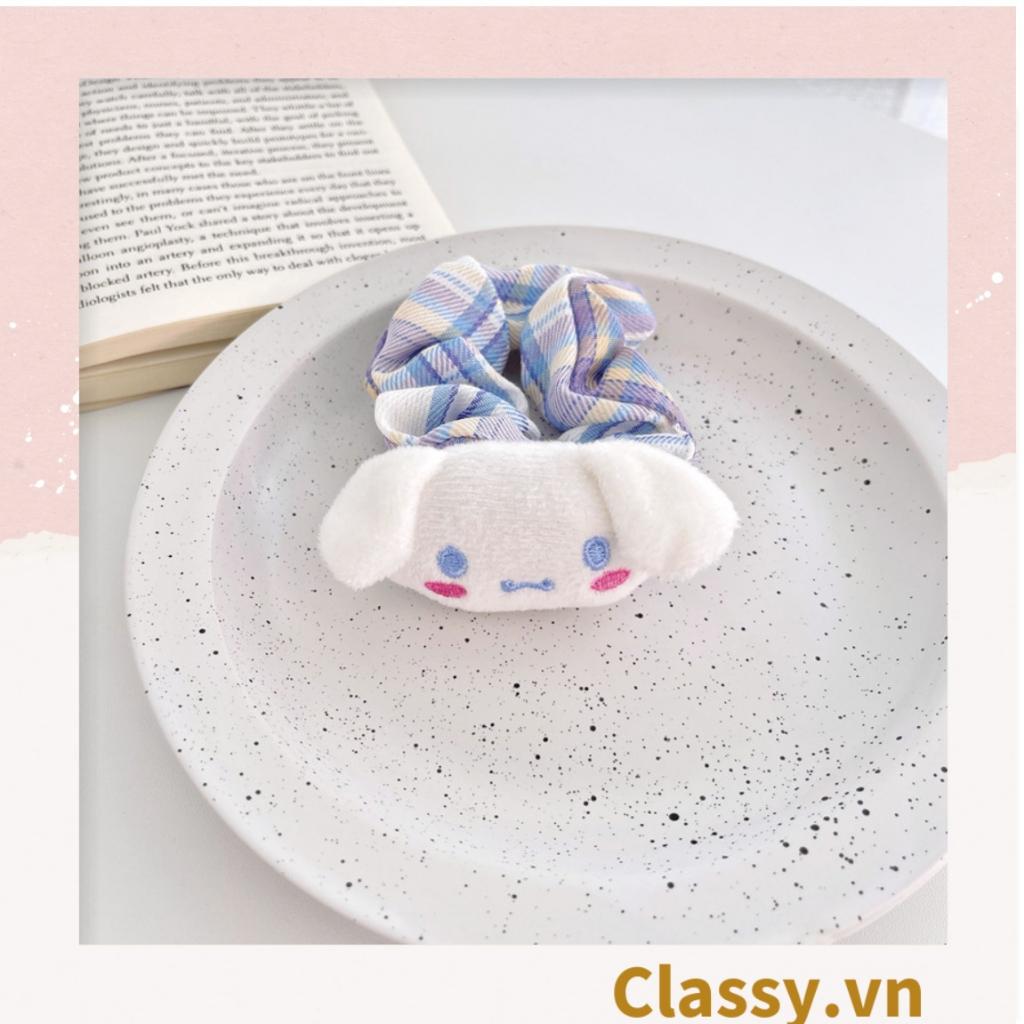 Dây cột tóc scrunchies kẻ sọc đính họa tiết hoạt hình giao ngẫu nhiên mix hàn quốc dành cho nữ PK1677