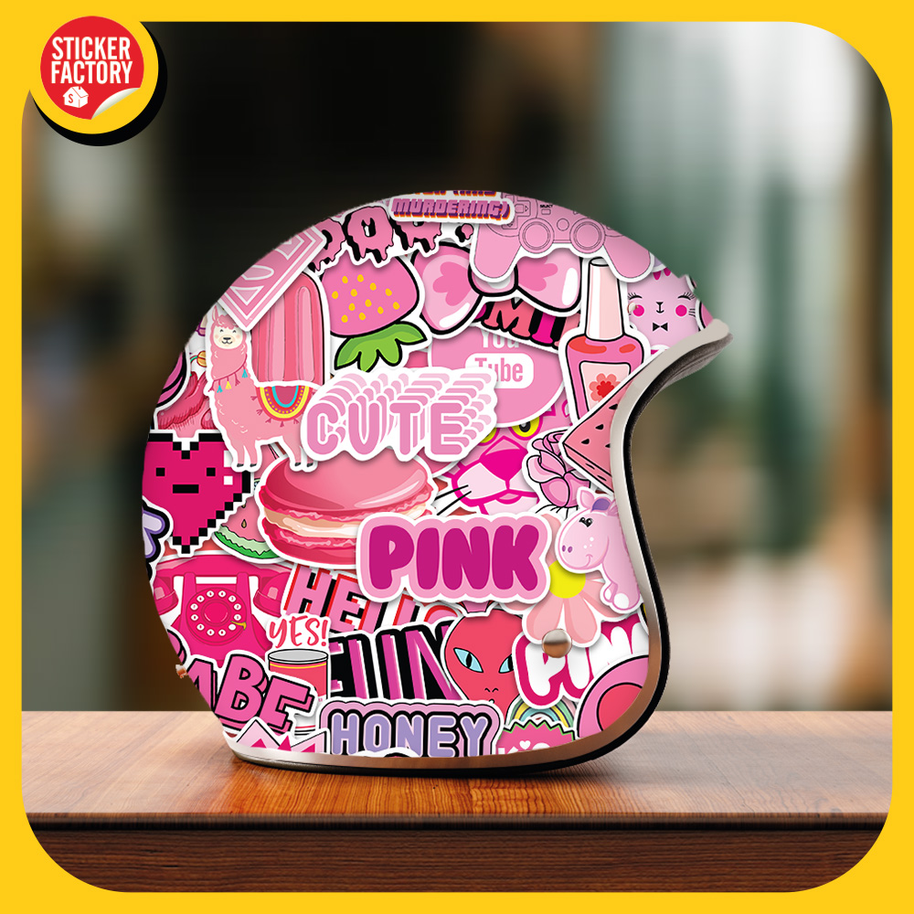 Pink - Set 100 sticker decal hình dán nón bảo hiểm, laptop, xe máy, ô tô - STICKER FACTORY