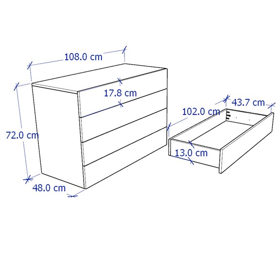 NOVA, Tủ đựng đồ lưu trữ 4 ngăn kéo size lớn DRA_075, 108x48x72cm