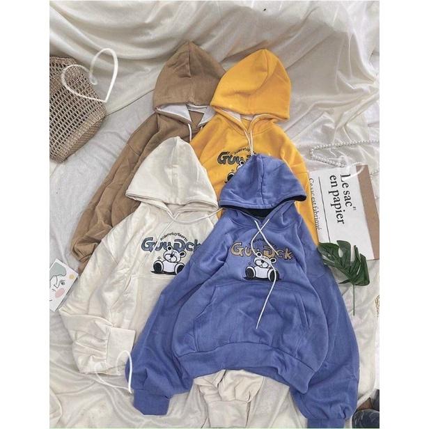 Áo khoác chui đầu hoodie nỉ ngoại tay phồng in gấu AN516 unisex ulzzang nam nữ