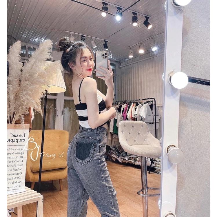 Quần bò baggy màu xanh khoét túi sau rách gối 2 bên xả lai cực chất ảnh thật Lê Huy fashion Ms 1252