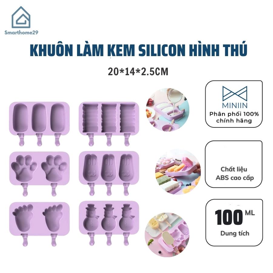 Khuôn làm kem Silicon hình thú có nắp đậy, Khuôn làm kem que cute - Chính hãng MINIIN (Giao mẫu ngẫu nhiên)