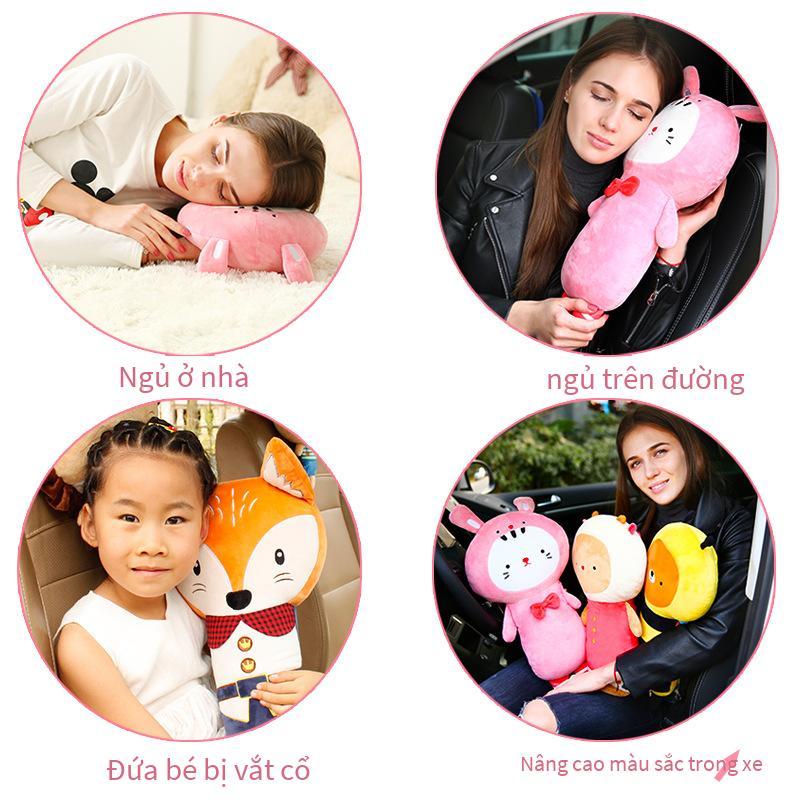 Đảm bảo chất lượng phiên bản Hàn Quốc của dây đai an toàn ô tô Gối ngủ thỏ hồng husky Gối ngủ hoạt hình dễ thương dành cho trẻ em trên ô tô