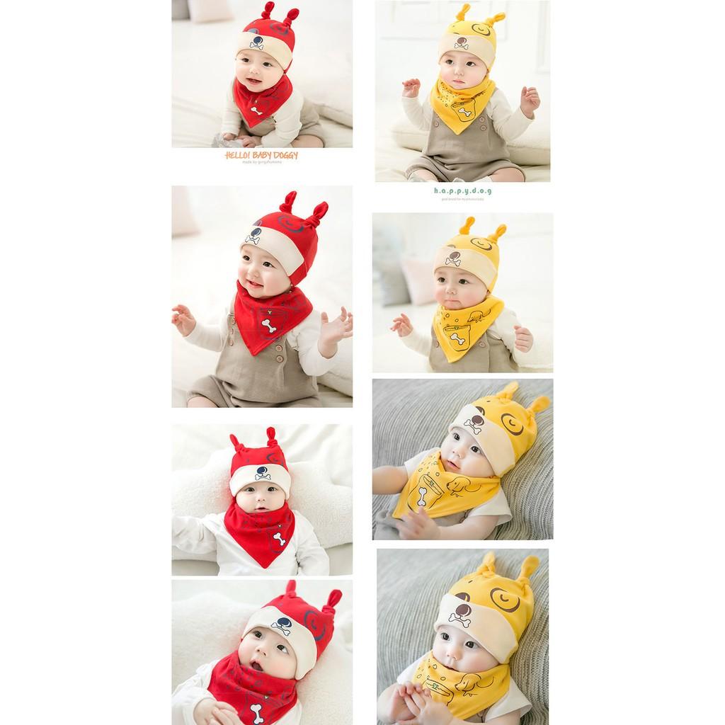 Set mũ và khăn tam giác cho bé trai bé gái từ 3 tháng đến 1 tuổi