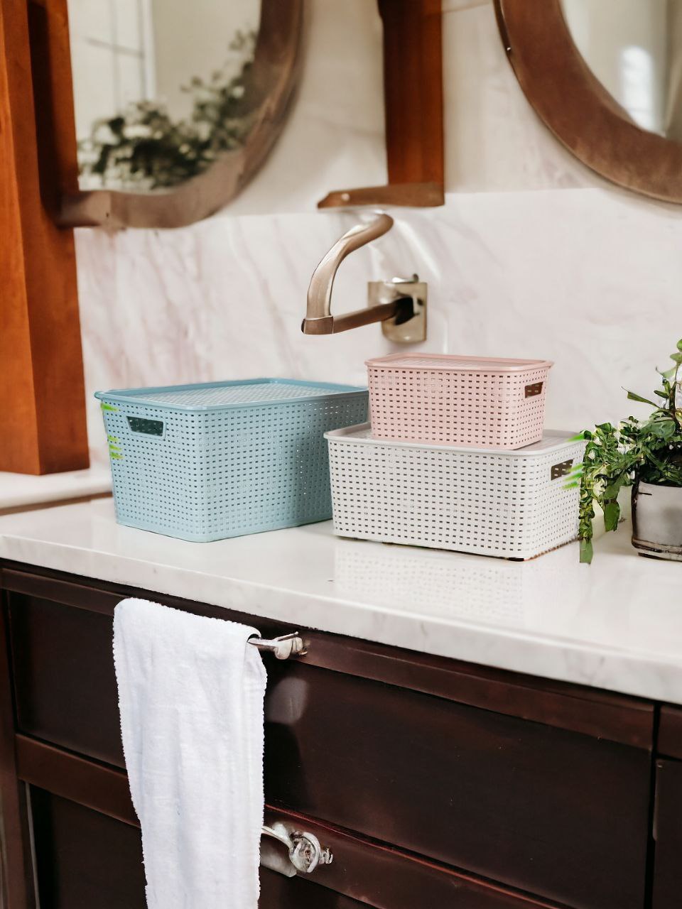 Giỏ đựng đồ có nắp đậy bằng nhựa cao cấp kiểu dáng màu sắc phong cách hàn quốc