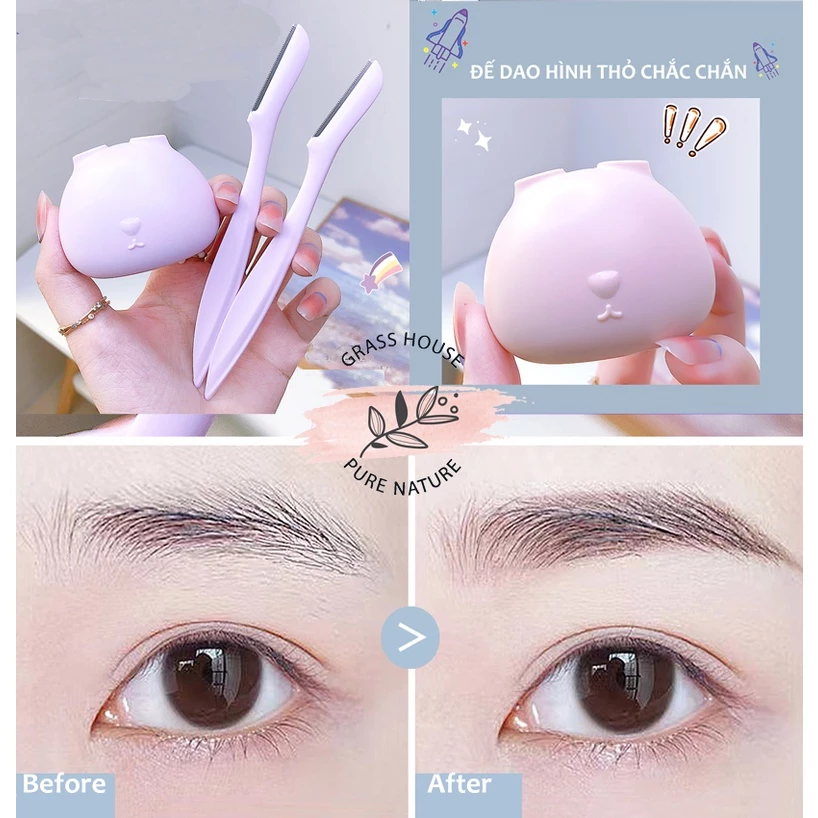 Bộ Dao cạo Tỉa Lông Mày hình thỏ dễ thương 2 Bộ Lưỡi Dao Cạo Lông Mày Bền Chống Xước Mịn