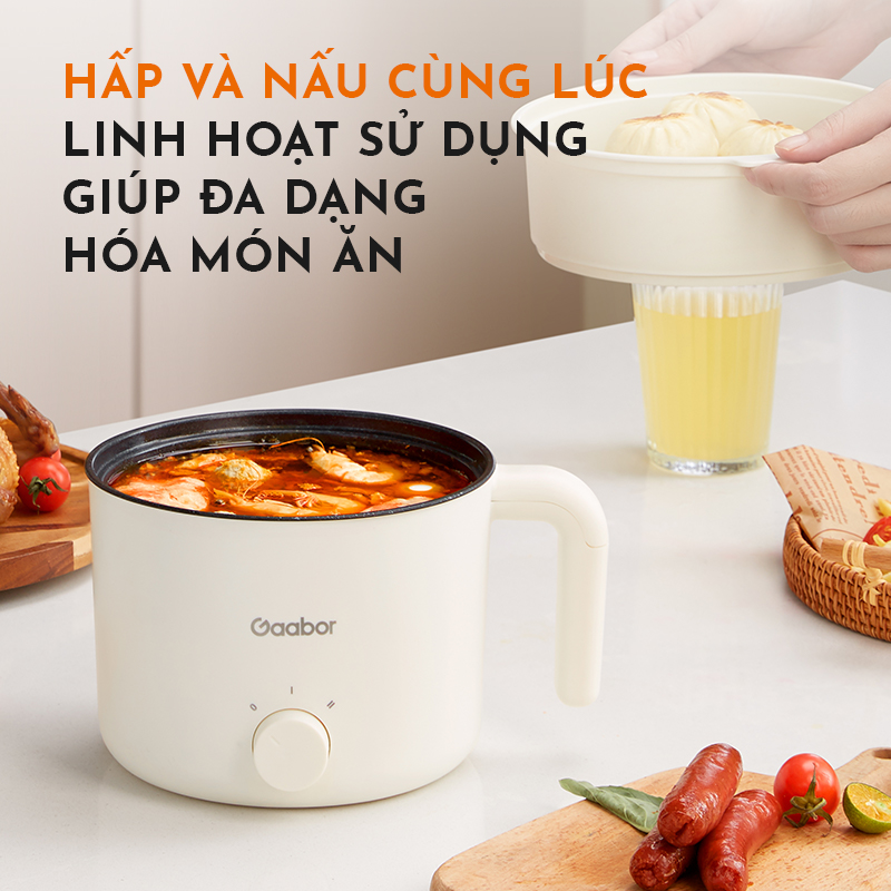 Nồi điện đa năng dung tích 1,5L GAABOR GR-N15A phủ lớp chống dính, công suất 600W, điều khiển 2 mức nhiệt - Hàng chính hãng.