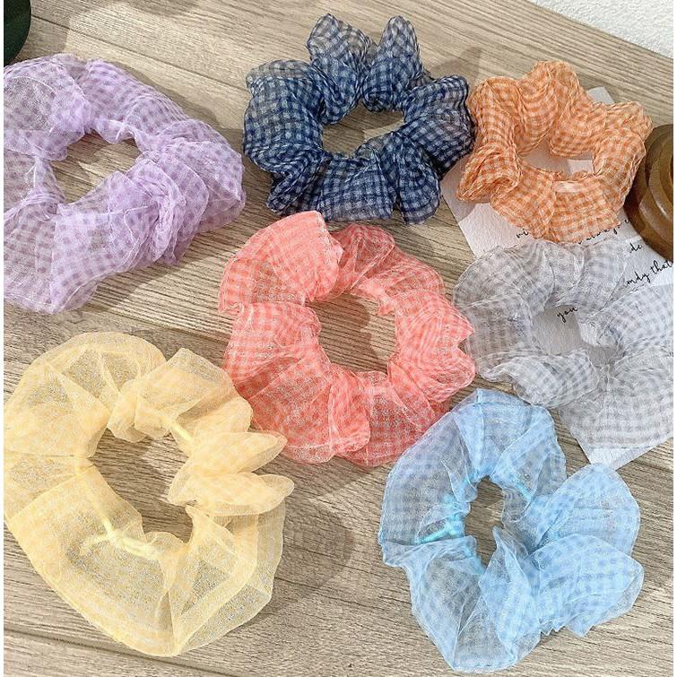 Dây buộc tóc vải scunchies voan kính loại đẹp C39