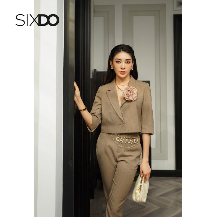 Áo vest kẻ woven thời tranh nữ SIXDO (kèm hoa)