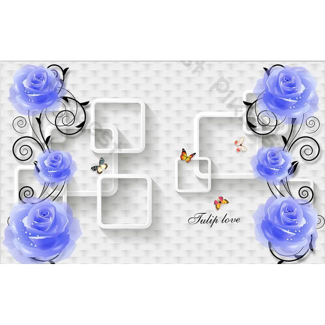 Tranh dán tường Hoa hồng xanh dây nhẹ nhàng, tranh dán tường 3d hiện đại MS1075930