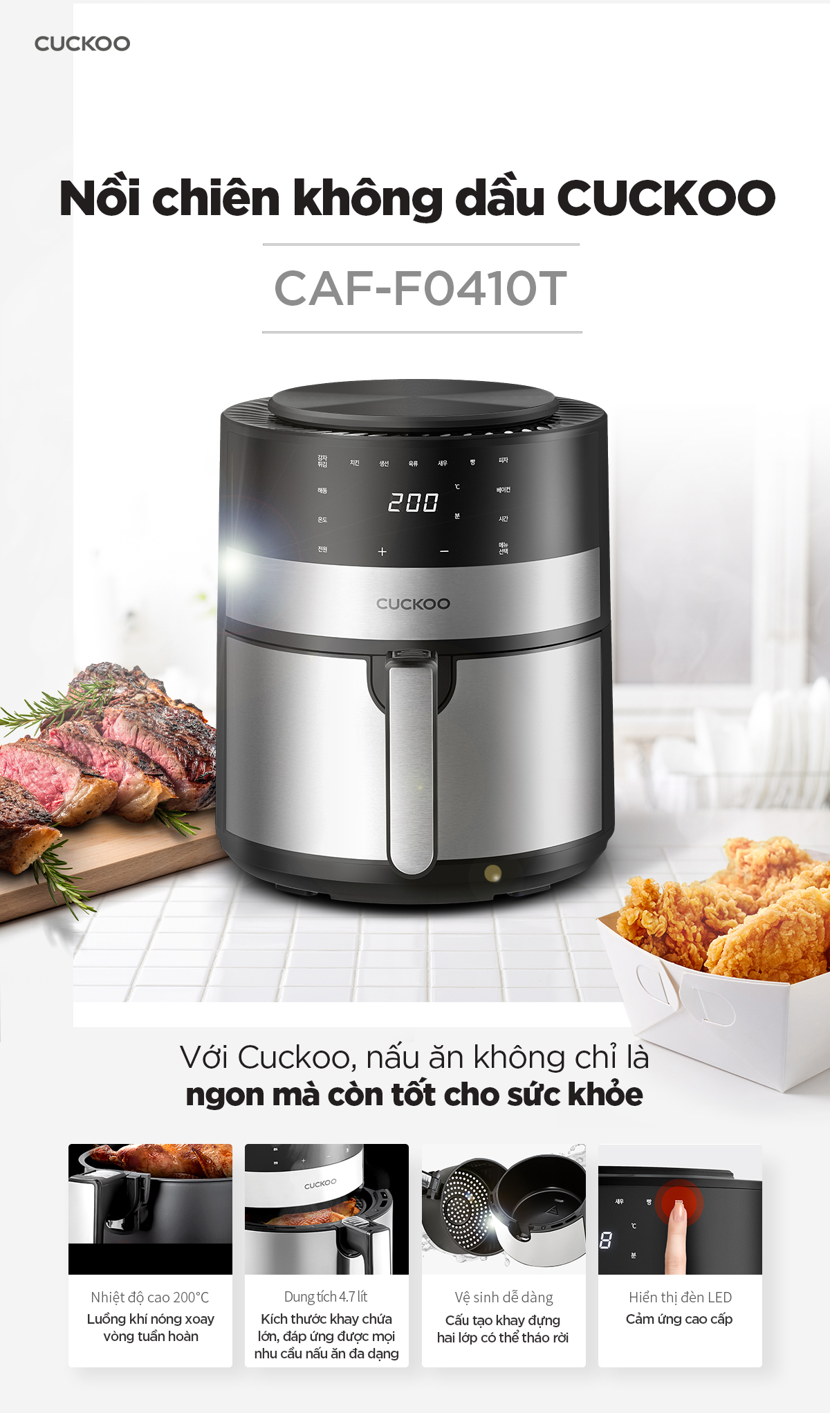 Nồi chiên không dầu Cuckoo CAF-F0410T/BKVNCV Công suất 1350W - Hàng chính hãng