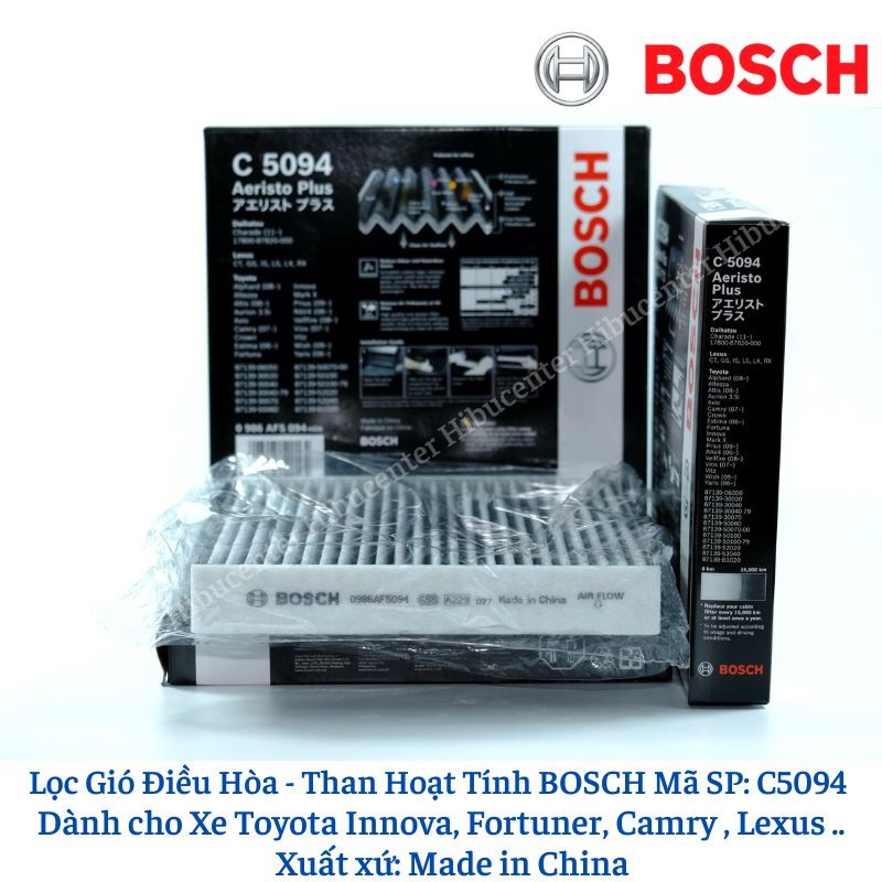 Lọc Gió Điều Hòa - Có Than Hoạt Tính / BOSCH / Mã SP: C5094 / Dành cho Xe Toyota Innova, Fortuner, Camry, Vios.. - Lexus ..