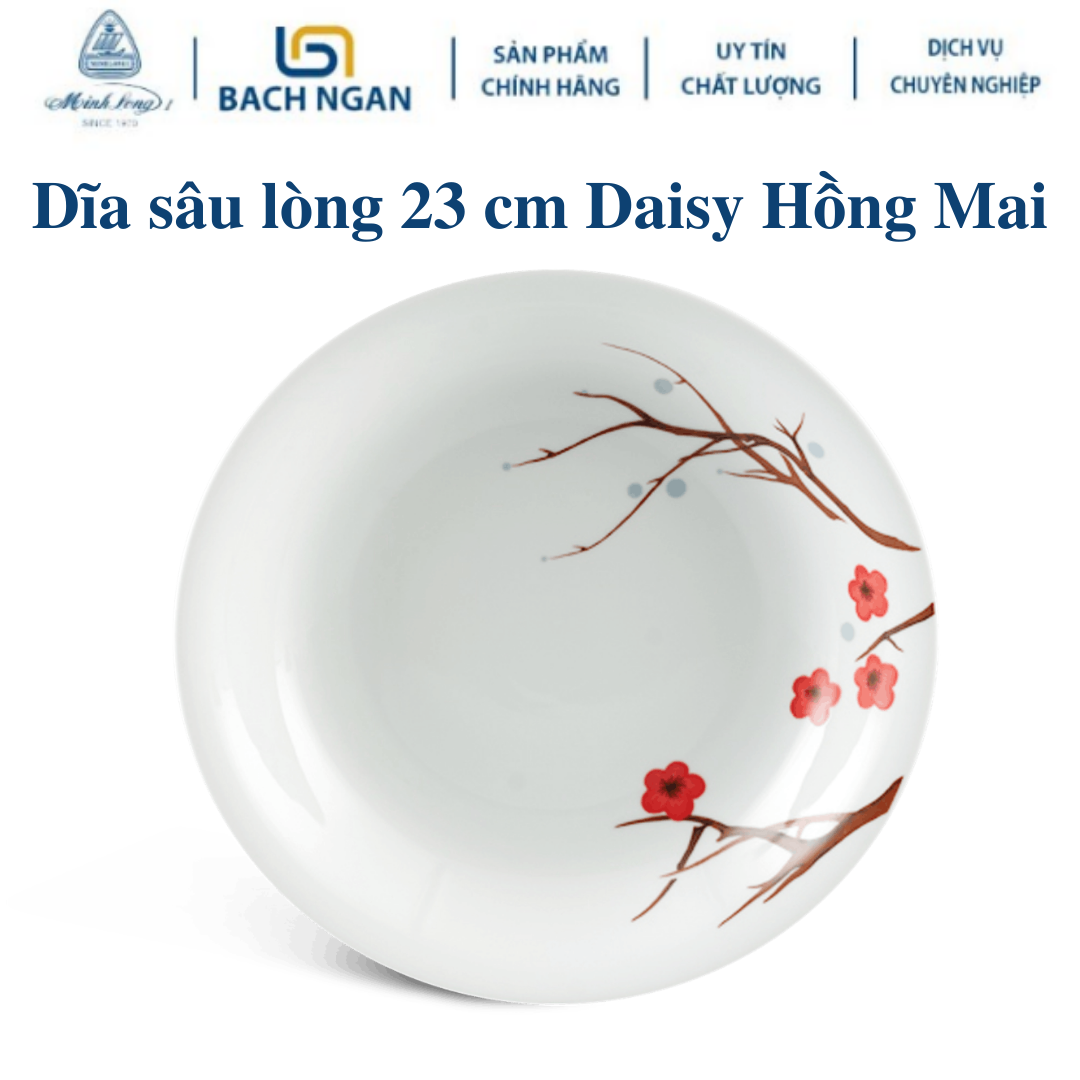 Dĩa sâu lòng Minh Long 23 cm Daisy Hồng Mai Bằng sứ, Hàng Đẹp, Cao Cấp, Dùng Trong Gia Đình, Đãi Khách, Tặng Quà Tân Gia