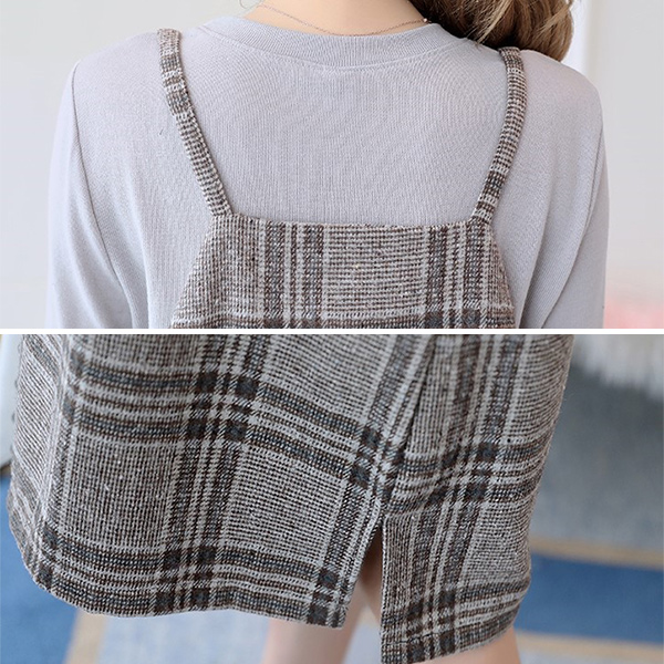 Đầm Bầu Thu Đông: Set Yếm Dạ 2 Dây Kẻ Caro Có Khóa Cho Con Ti