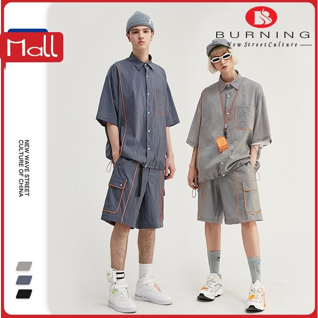 Set Sơ mi tay lỡ unisex form rộng inflation thời trang hè cao cấp (tặng kèm phụ kiện)