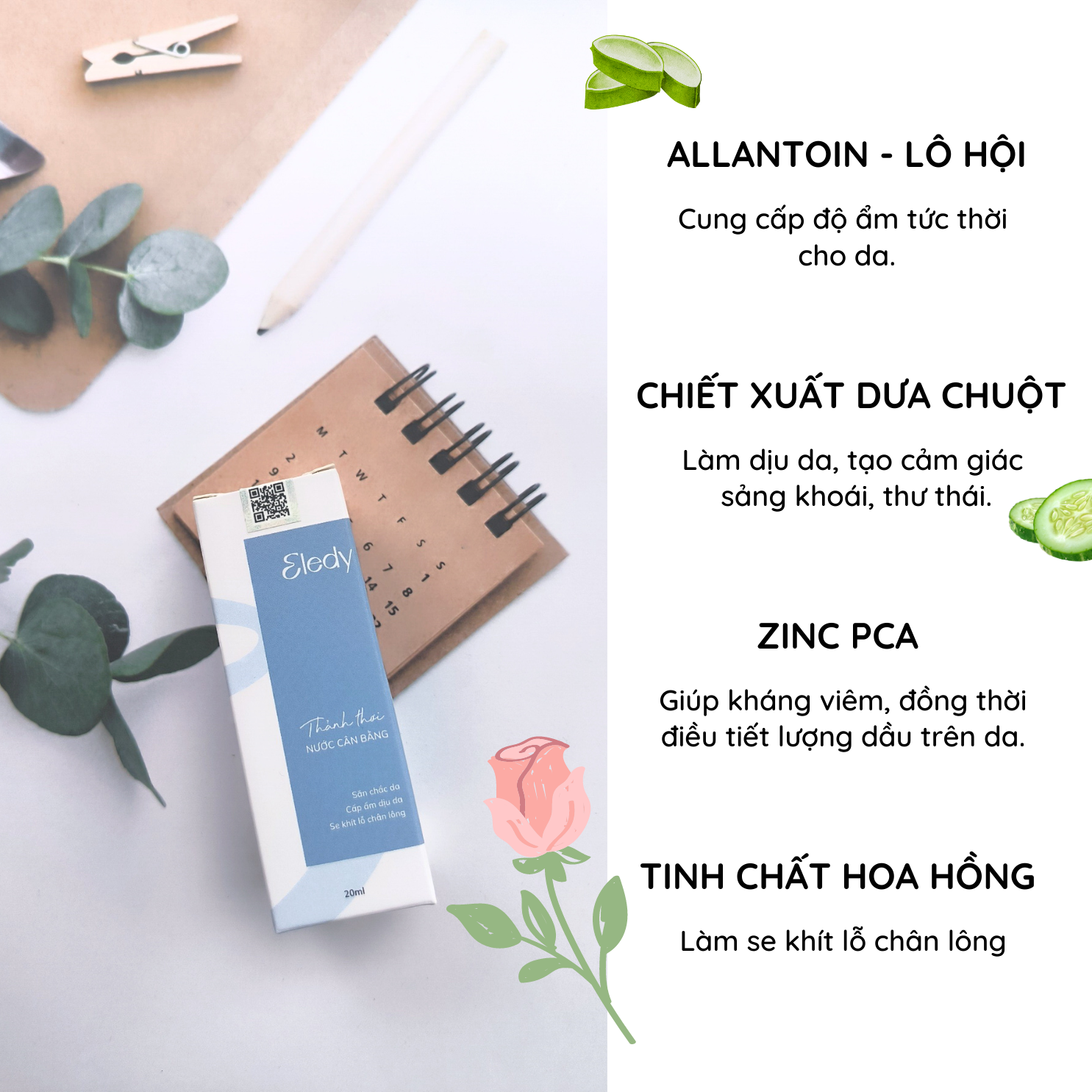 Nước cân bằng da Thảnh Thơi ELEDY 20ml cấp ẩm dịu nhẹ se khít lỗ chân lông